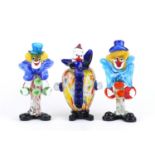 Three Murano colourful glass clowns, the largest 22cm high :For Further Condition Reports Please