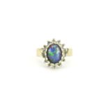 9ct gold opalescent and clear stone ring, size M, 3.0g :For Further Condition Reports Please Visit