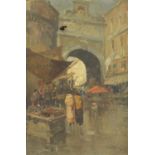S Gennaro M - Continental market, oil on canvas, framed, 44cm x 29cm :For Further Condition