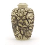 French Art Deco vase by Mougin Nancy, decorated in low relief with stylised flowers, impressed marks