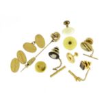 Cufflinks, studs and a diamond stick pin including 9ct gold 10.5g and 18ct gold 1.3g :For Further