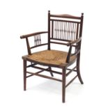 William Morris style Sussex chair with spindle back and rush seat, 77cm high :For Further