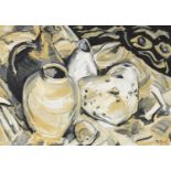 Manner of Duncan Grant - Still life vessels, oil on paper, mounted unframed, 58.5cm x 41.5cm :For