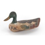 Antique hand painted carved wood duck decoy, 37cm in length :For Further Condition Reports Please
