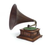 His Masters Voice oak gramophone with horn, the horn, 55.5cm in diameter :For Further Condition