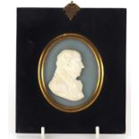 19th century white glass paste profile of Lord Glenbervie by John Henning, mounted and housed in