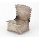 Novelty silver salt in the form of a chair with gilt interior, impressed marks K W 85 to the base,