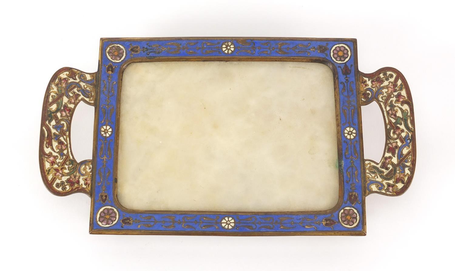 Antique French champlevé enamel and onyx tray with twin handles, 23cm wide :For Further Condition - Image 2 of 5