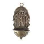 19th century silver coloured metal Holy water stoop, probably Italian, impressed marks to the