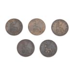 Five Victoria Bun Head farthings comprising dates 1882, 1883, 1884, 1885 and 1886 :For Further