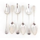 Set of six Georgian silver bright cut tablespoons by Randall Chatterton London 1835, 22.5cm in