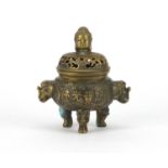 Chinese bronzed incense burner and cover, 15.5cm high :For Further Condition Reports Please Visit