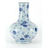 Chinese blue and white porcelain vase, hand painted with flower heads, six figure character marks to