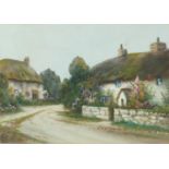 Iginald Daniel Sherrin - Thatched cottages and gardens, watercolour, mounted and framed, 34.5cm x