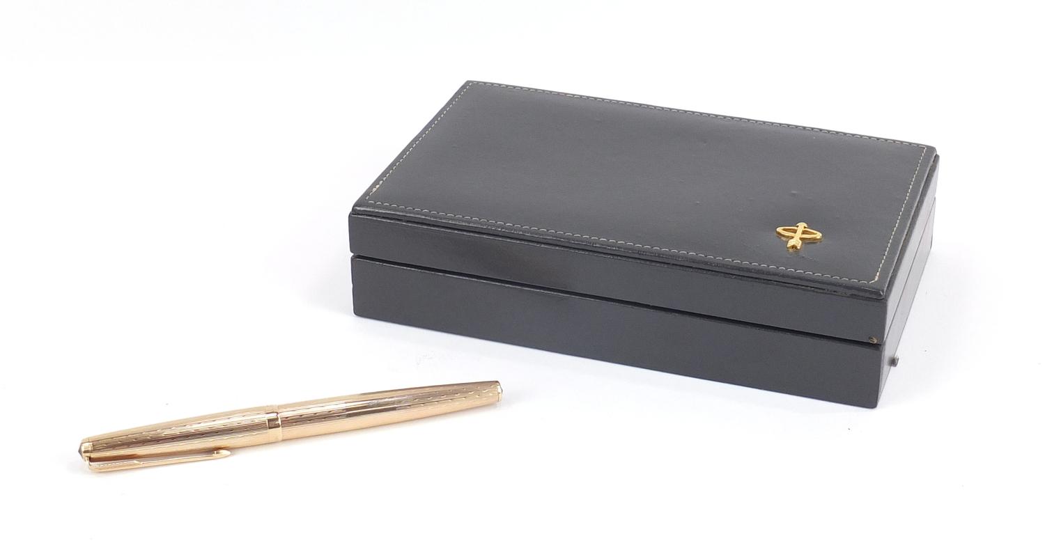 Parker 61 9ct gold fountain pen with case, 21.9g :For Further Condition Reports Please Visit Our