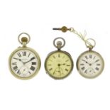 Two gentleman's silver open face pocket watches and a John Walker railway interest pocket watch, the
