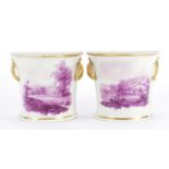 Pair of early 19th century Davenport Bough pots of flared D shape with gilt ring handles, each
