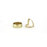9ct gold wedding band, size P and a 9ct gold herringbone ring, size J, 6.0g :For Further Condition