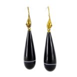 Pair of unmarked gold serpent and agate tear drop earrings, 5.2cm in length, 9.0g :For Further