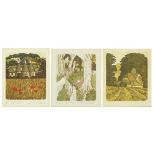 Simon Palmer - Three limited edition coloured engravings, The Time 58/75, The Field 28/100 and