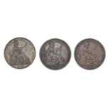Three George IV farthings comprising dates 1821, 1822 and 1823 :For Further Condition Reports Please