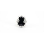 9ct white gold black and clear stone ring, size N, 6.7g :For Further Condition Reports Please