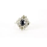 18ct white gold sapphire and diamond ring, size N, 5.3g :For Further Condition Reports Please