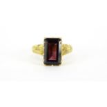 Antique unmarked garnet ring with engraved shoulders, size L, 3.8g :For Further Condition Reports