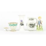 Royal Worcester including a miniature pot and cover hand painted with flowers, teatime figure and