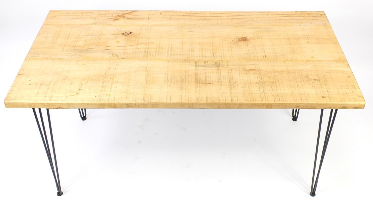 Contemporary light wood dining table with metal hairpin legs, 76c H x 151cm W x 75cm D :For - Image 2 of 4