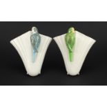 Pair of Art Deco Sylvac budgie wall pockets, 22cm high :For Further Condition Reports Please Visit