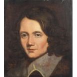 Head and shoulders portrait of a young man, early 19th century oil on canvas, bearing an