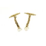 Pair of unmarked gold pearl cufflinks, 2.9g, (tests as 9ct gold) :For Further Condition Reports