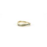 9ct gold green stone half eternity ring, size N, 3.0g :For Further Condition Reports Please Visit