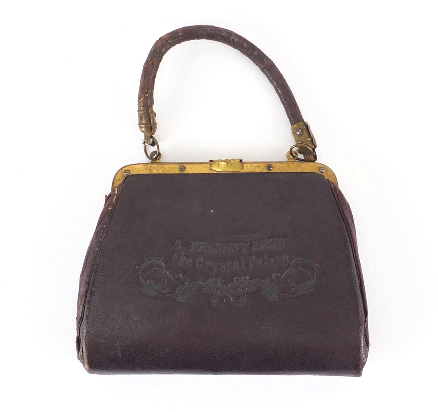 Novelty Crystal Palace tooled leather handbag, made in Germany, 13cm wide :For Further Condition