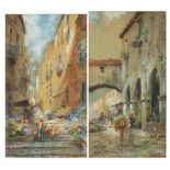 Fulbio Tessitore - Continental street scenes with figures, two watercolours one with studio label