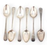 Six Georgian silver spoons, various hallmarks, 17.5cm in length, 181.0g :For Further Condition