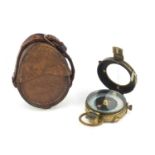 British Military World War I compass with leather case, impressed J B Brooks & Co :For Further