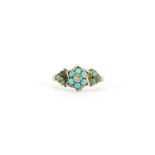 Victorian 9ct gold turquoise and seed pearl ring, size K, 1.5g :For Further Condition Reports Please