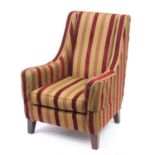 Mahogany framed armchair with red and gold striped upholstery, 104cm high :For Further Condition
