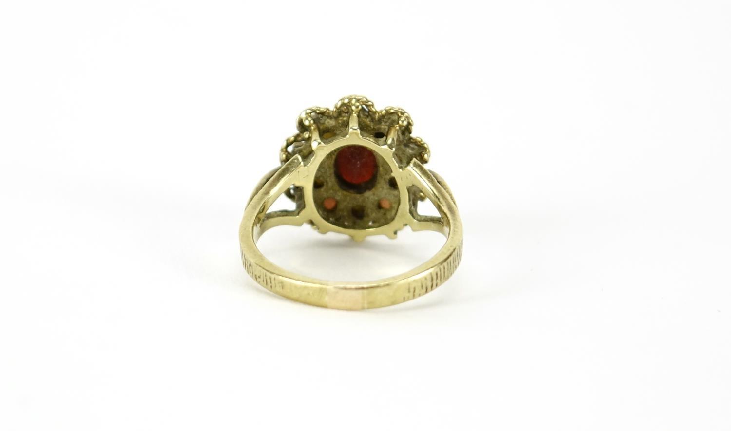 9ct gold garnet and seed pearl cluster ring, size M, 4.0g :For Further Condition Reports Please - Image 3 of 4