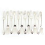 Set of twelve Victorian silver bright cut forks by Gibson & Co ltd London 1898, 20.5cm in length,
