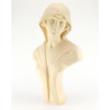 Large plaster bust of an Art Nouveau female, Monique, incised marks to the reverse, 64cm high :For