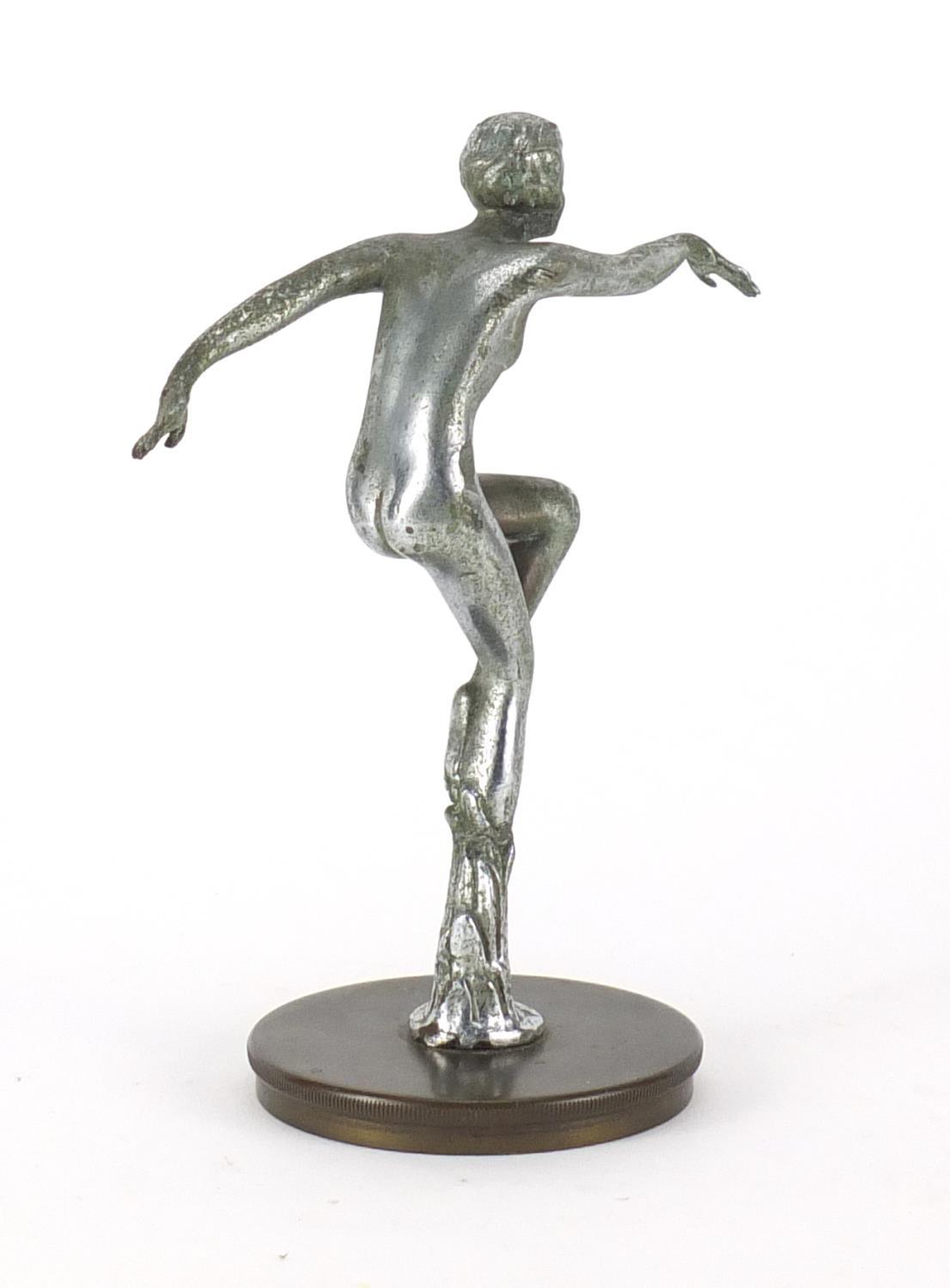 Art Deco chrome car mascot in the form of a nude female dancer, 17.5cm high :For Further Condition - Image 3 of 4