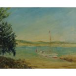 Yacht on a beach, oil on canvas, framed, 60cm x 50cm :For Further Condition Reports Please Visit Our