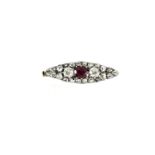 Antique unmarked gold ruby and diamond bar brooch, 2.5cm in length, 2.5g :For Further Condition