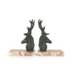 Pair of Art Deco style marble and stag head design bookends, each 19.5cm high :For Further Condition