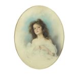Lawrence Hannah - Portrait of Noreen Kirby, oval pencil and watercolour, framed, 37cm x 28.5cm :