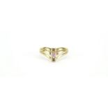 9ct gold triple herringbone diamond and pink stone ring, size T, 2.6g :For Further Condition Reports