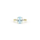 9ct gold sky blue topaz and diamond ring, with certificate, size N, 3.3g :For Further Condition